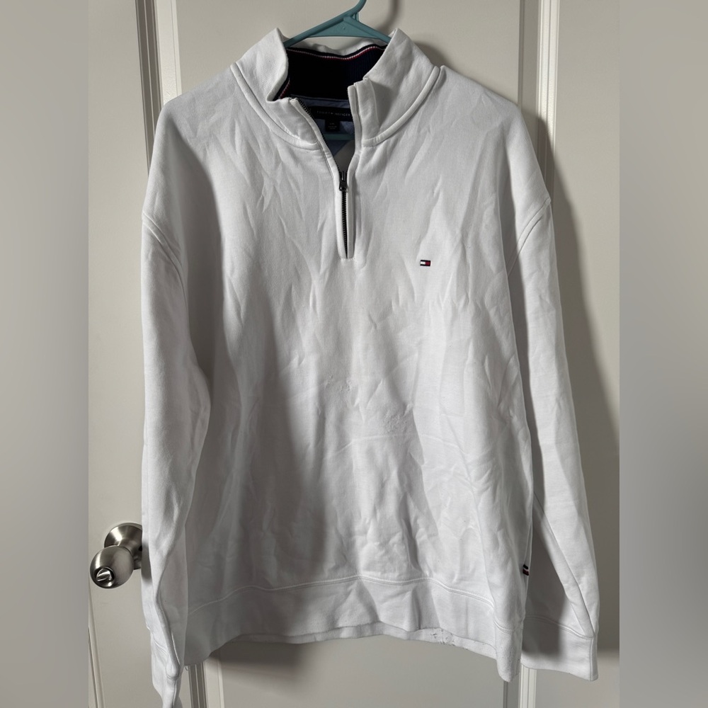 Tommy Hilfiger White Zip-Up Sweater-Large